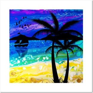 Tropical Island Landscape Fluid Art Design Posters and Art